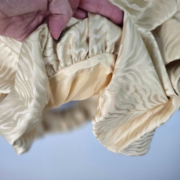 Vintage 80s 90s Jessica McClintock Gold Strapless Mini Dress Zebra Jacquard 6 - Picture 10 of 11